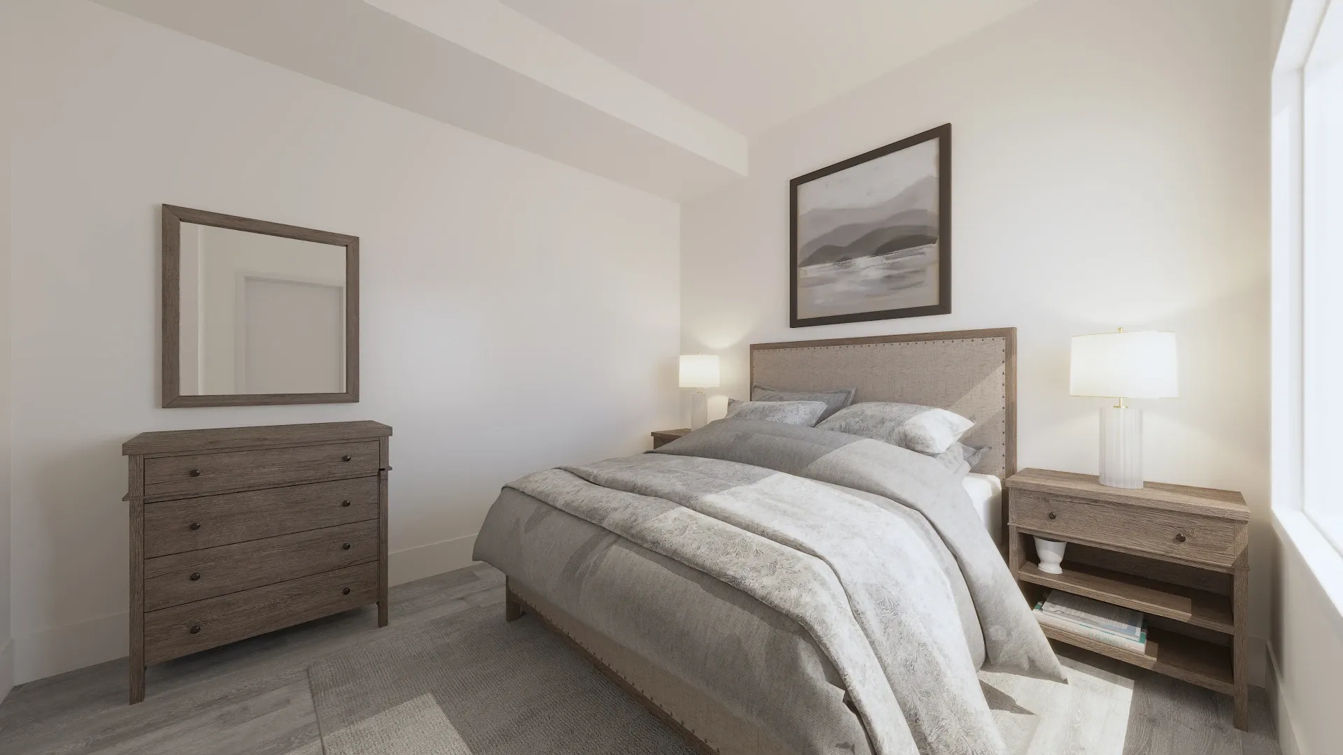 Rendering of a serene bedroom at Accolade