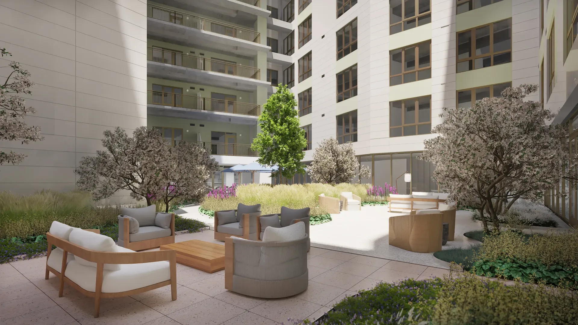 Rendering of Accolade's quiet courtyard