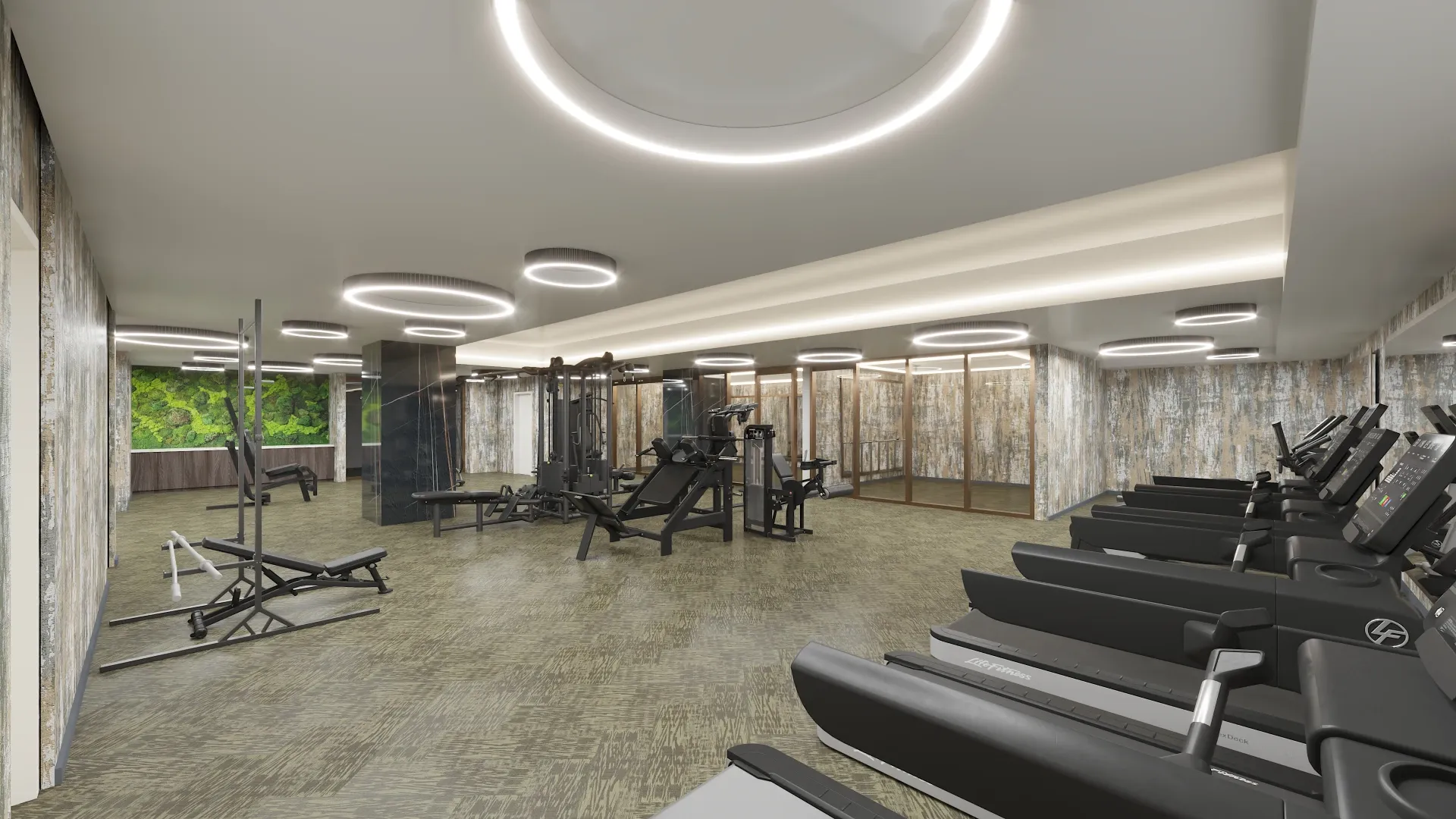 Rendering of Accolade's sleek and high-end fitness center